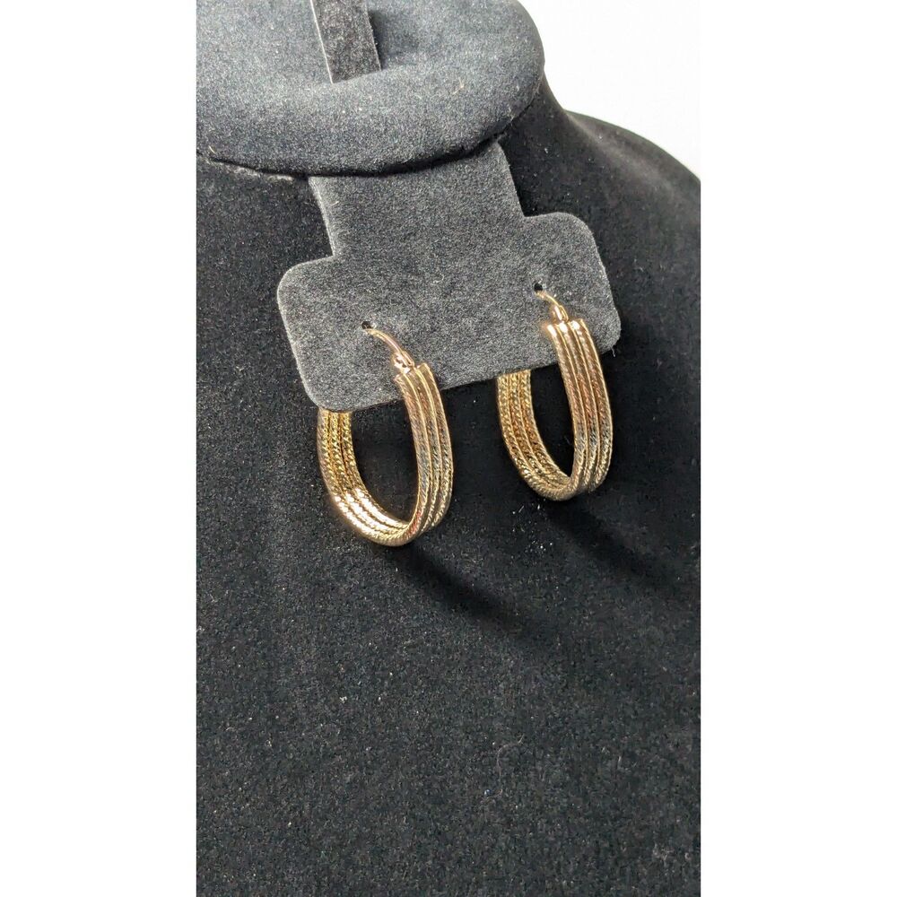 14K Yellow Gold 3 Row Oval Hoop Earrings